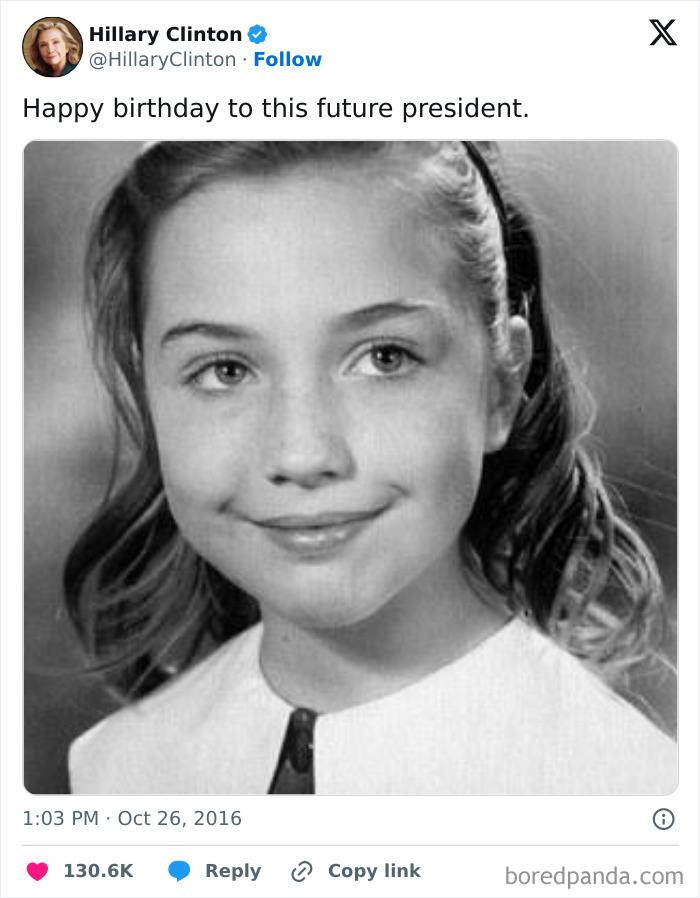 Black and white childhood photo of Hillary Clinton shared for birthday wishes