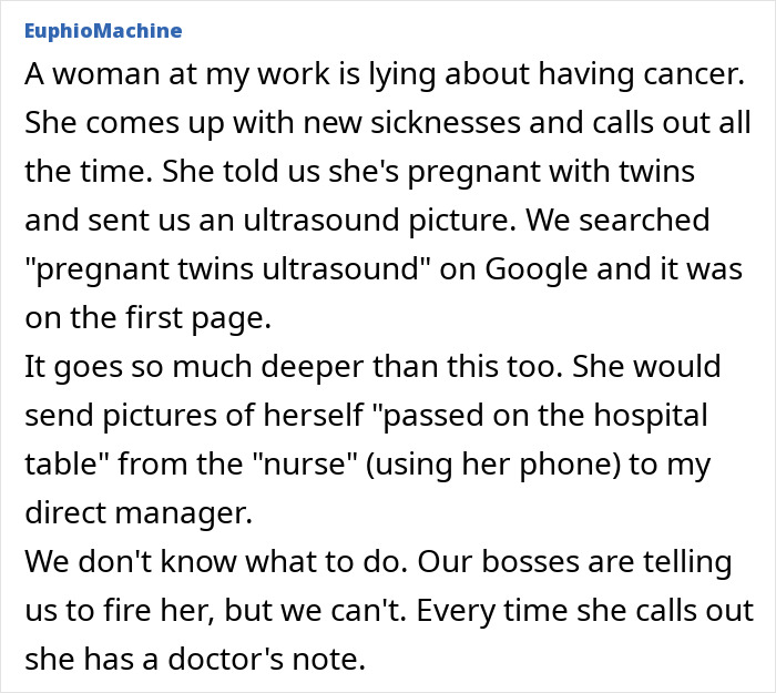 Woman lied about cancer and pregnancy in office drama stories