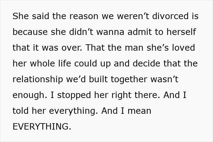 Text excerpt from a story about a man who leaves his wife, then regrets it. The wife struggles to admit their relationship is over.