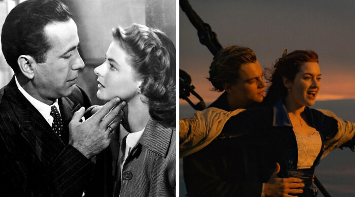 Classic and Titanic romantic movie scenes side by side for movies poll