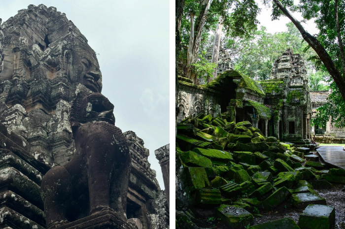 Ancient temple ruins covered with moss and jungle vegetation nature memorial