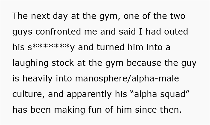 Text about outing a guy at the gym and facing confrontation Text about outing a guy at the gym and facing confrontation