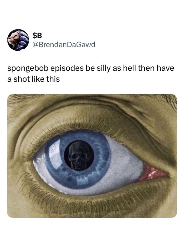 Close-up of eye with skull reflection from SpongeBob episode