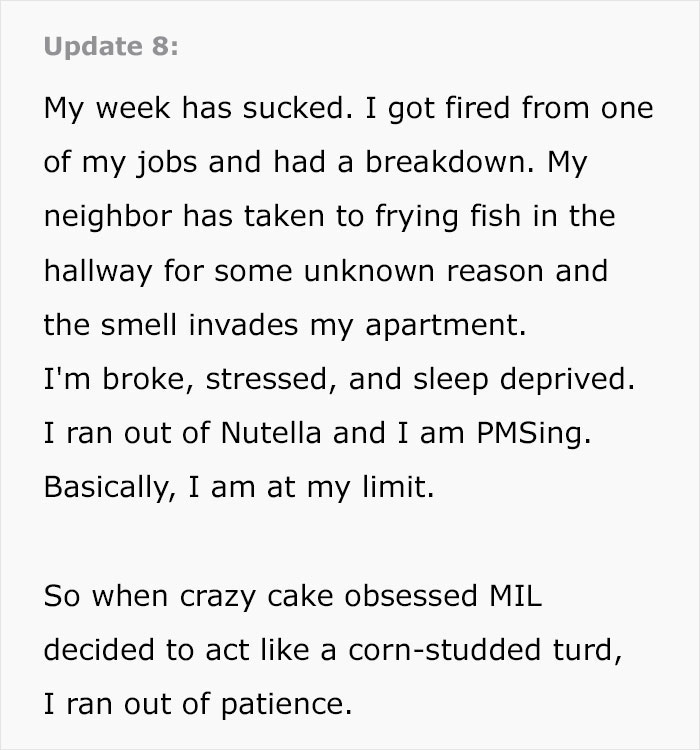 Person shares stress and breakdown while dealing with mother-in-law’s cake obsession Person shares stress and breakdown while dealing with mother-in-law’s cake obsession