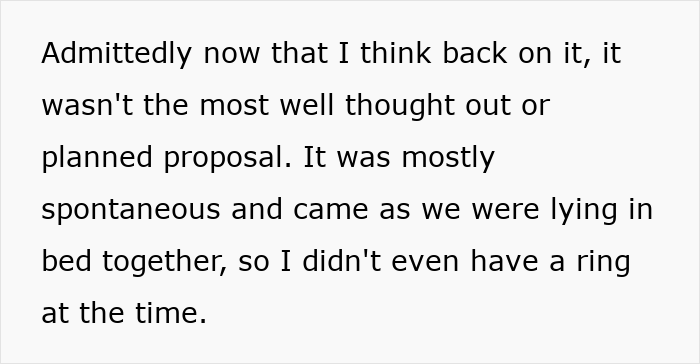 Text describing spontaneous and unplanned proposal without ring