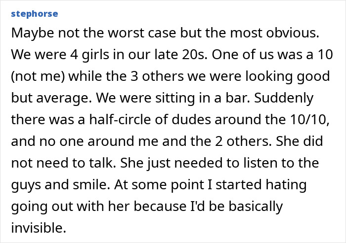 Story about social exclusion highlighting pretty privilege effect in social settings