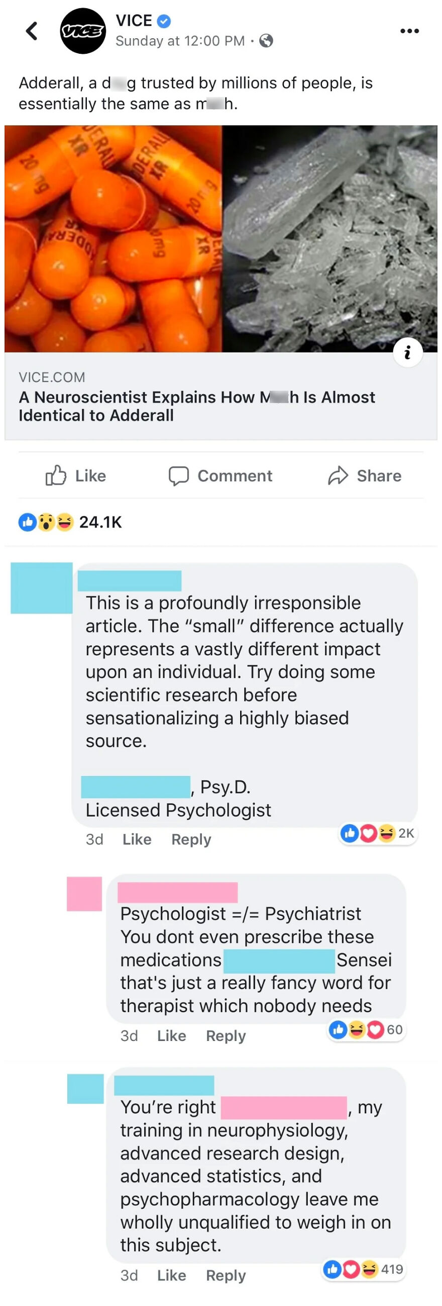 A split image shows Adderall pills and crystal m*************e, sparking a debate where liars get caught for misrepresenting facts.