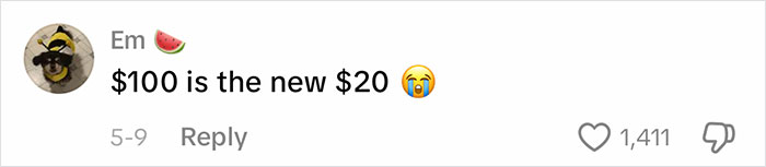 Comment stating $100 now equals $20 in purchasing power Comment stating $100 now equals $20 in purchasing power