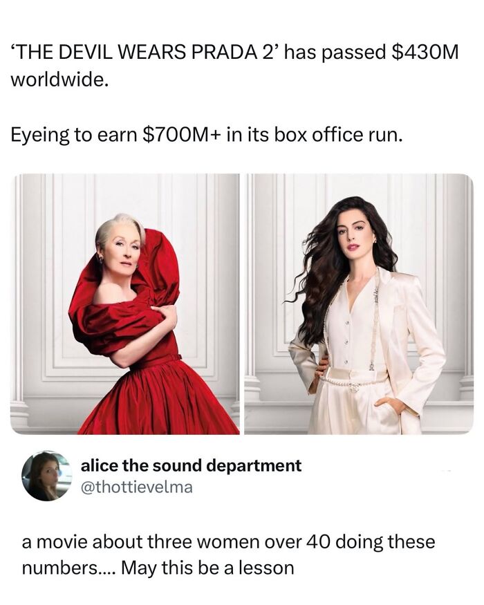 The Devil Wears Prada 2 movie success with lead actresses in elegant outfits