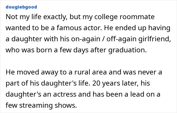 College roommate's daughter becomes famous actress despite no early involvement plot twist