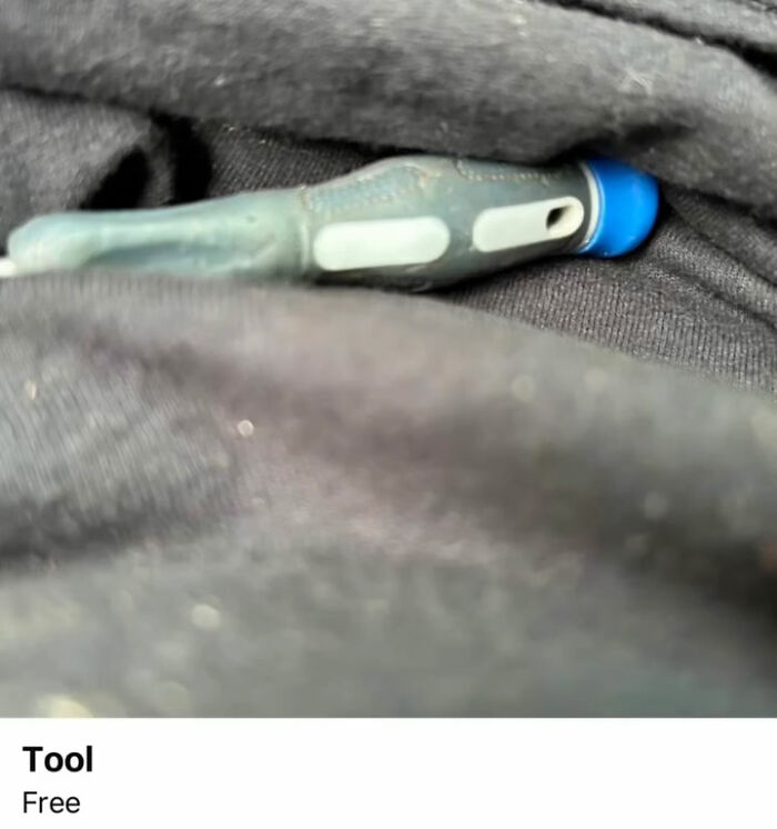Close-up of a small handheld tool with blue tip from Appalachian FB Marketplace finds