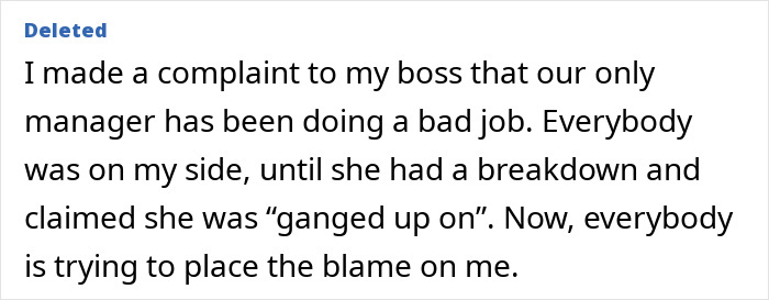 Complaint against manager leads to blame shift in office drama story