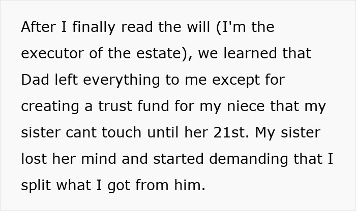 Woman Leeches Off Sick Dad For Years, Shamelessly Demands Half Of Inheritance He Left For Sister Woman Leeches Off Sick Dad For Years, Shamelessly Demands Half Of Inheritance He Left For Sister