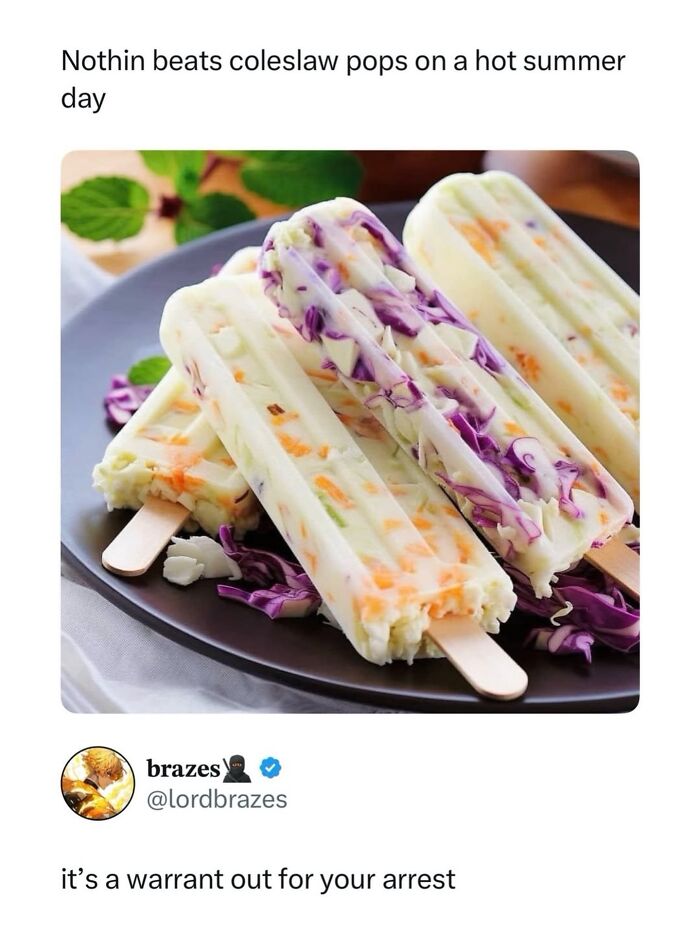 Coleslaw popsicles on plate symbolizing unusual food and summer treat