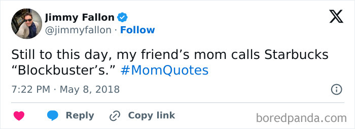 A funny tweet from Jimmy Fallon, a Mother’s Day tweet, showing the ups and downs of motherhood with humor.