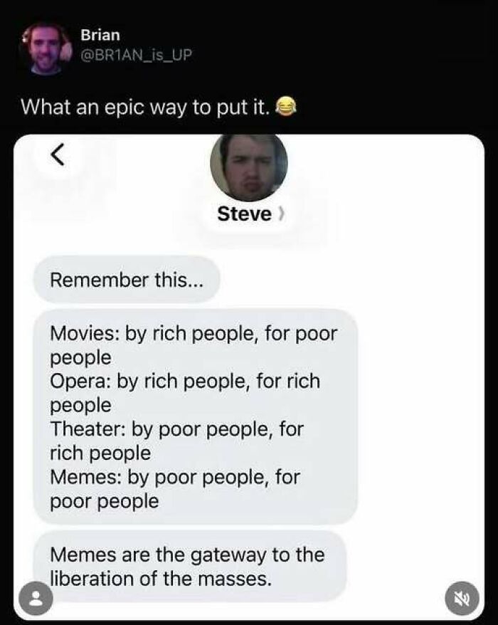 Text message about cultural consumption by rich and poor people