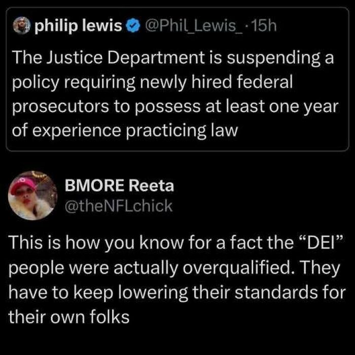 Tweet about Justice Department suspending federal prosecutors' experience requirement
