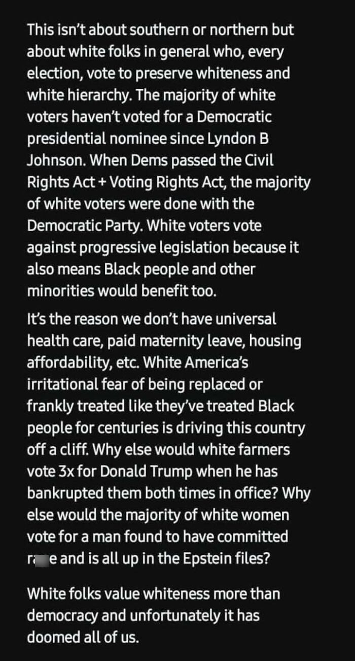 Text discussing white voters' political behavior and impact on social issues