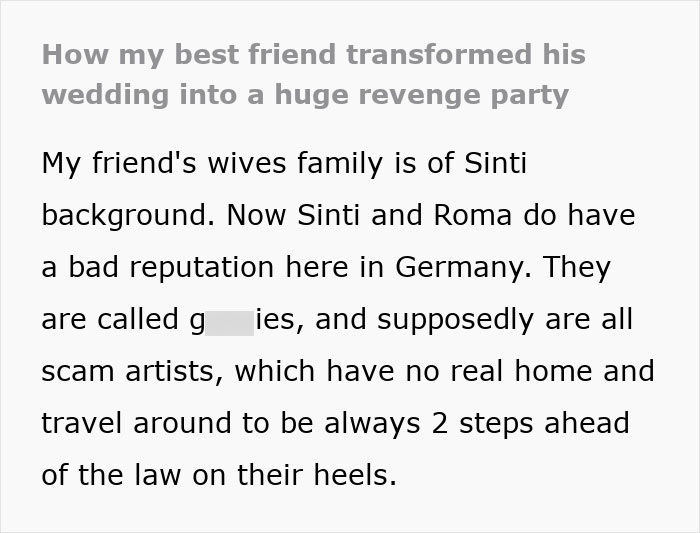 Text about Sinti and Roma reputation in Germany and wedding revenge Text about Sinti and Roma reputation in Germany and wedding revenge