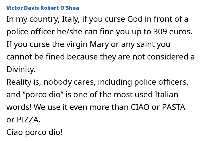 Cursing God fined by law in Italy but not saints