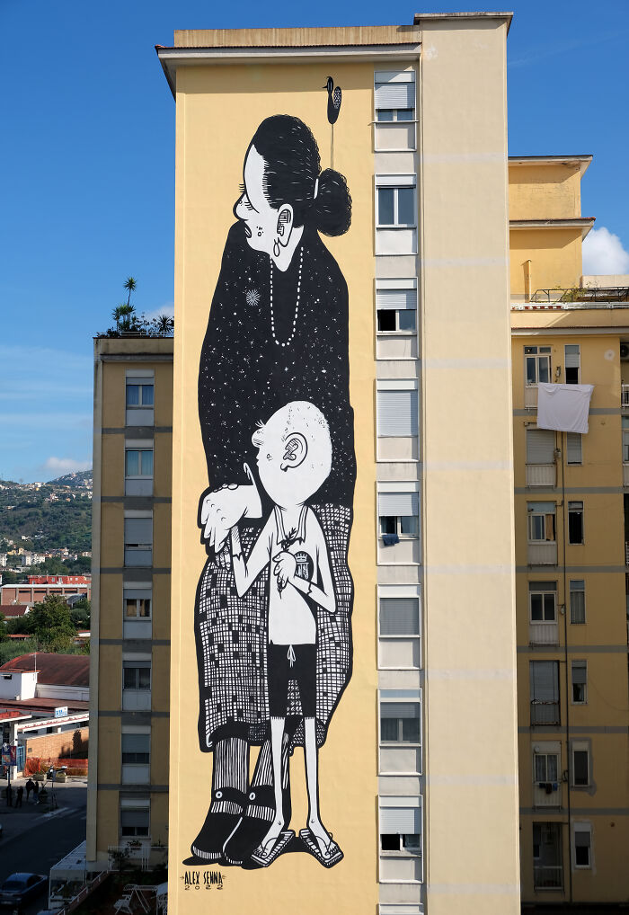 43 Black-And-White Murals By Alex Senna That Turn City Walls Into Stories
