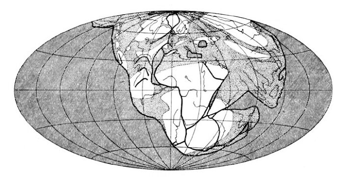 Ancient world map showing continental drift as a fascinating historic fact