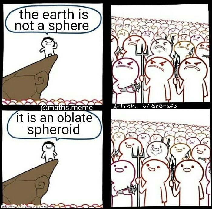 A funny math meme about the Earth's shape, causing trauma and laughter for those who struggled with math.