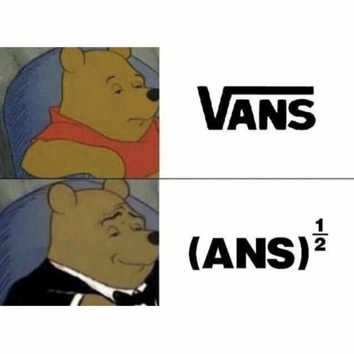 A math meme comparing the Vans logo to a square root math problem. Funny memes for those who struggled with math.