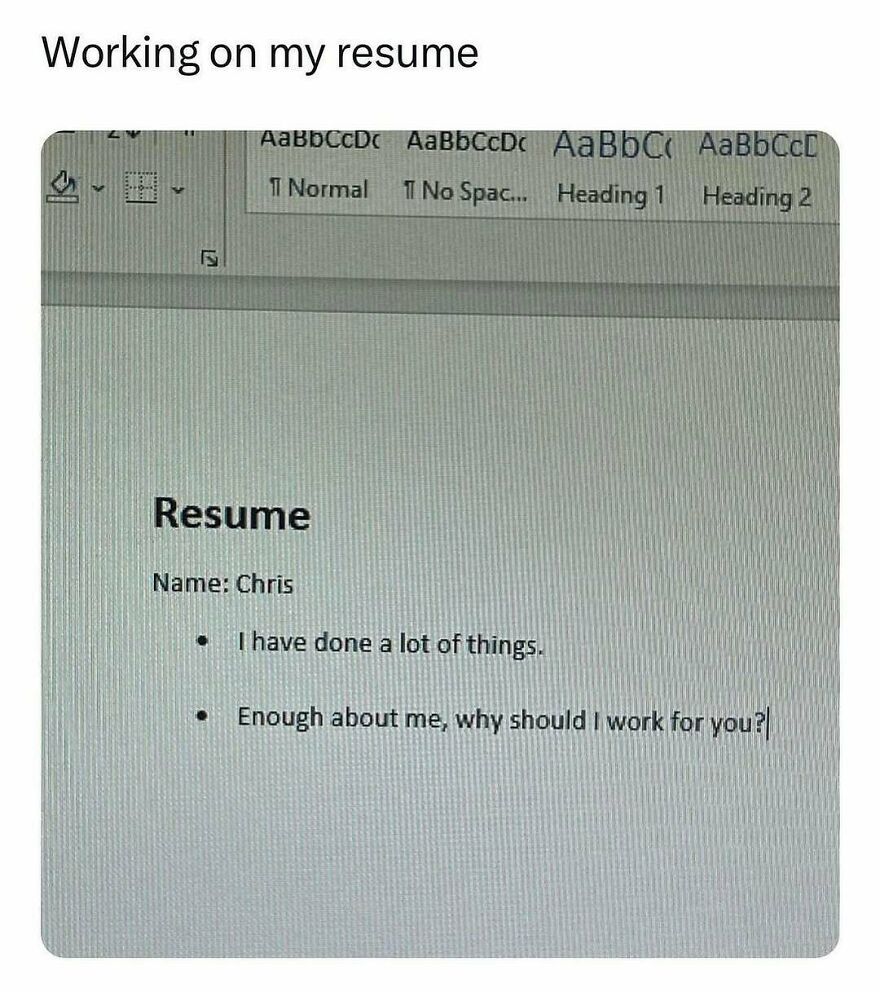 Resume meme with minimal text saying I have done a lot of things