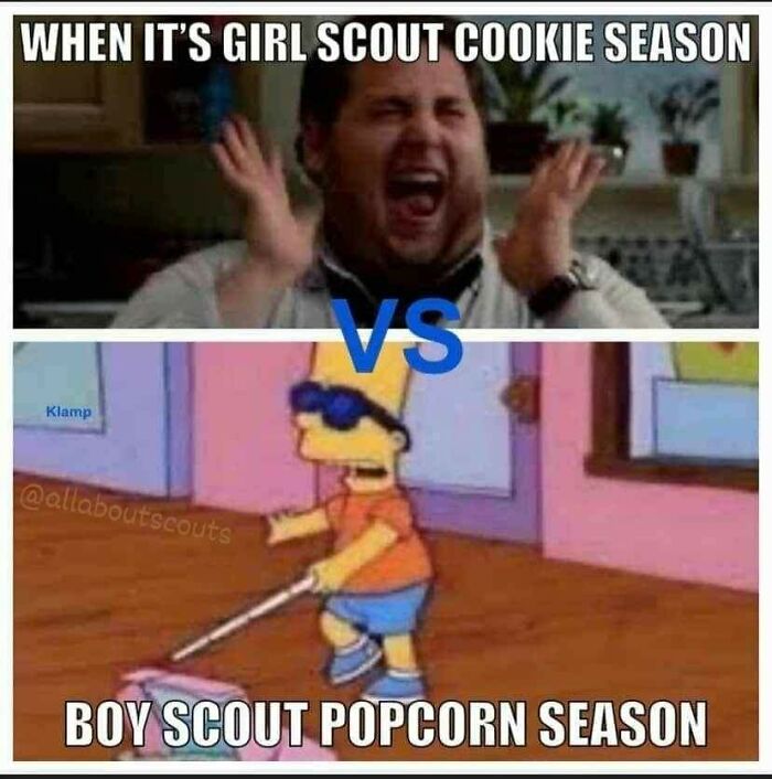 Excited vs blind scout cookie season vs popcorn season meme