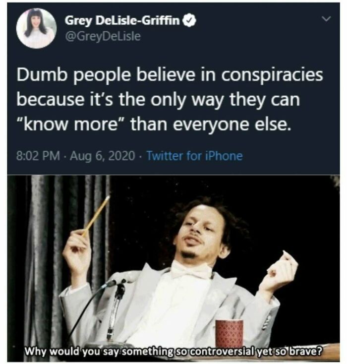 Meme about dumb people believing conspiracies to feel they know more than others
