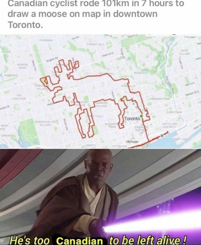 Canadian cyclist draws moose on map of Toronto meme