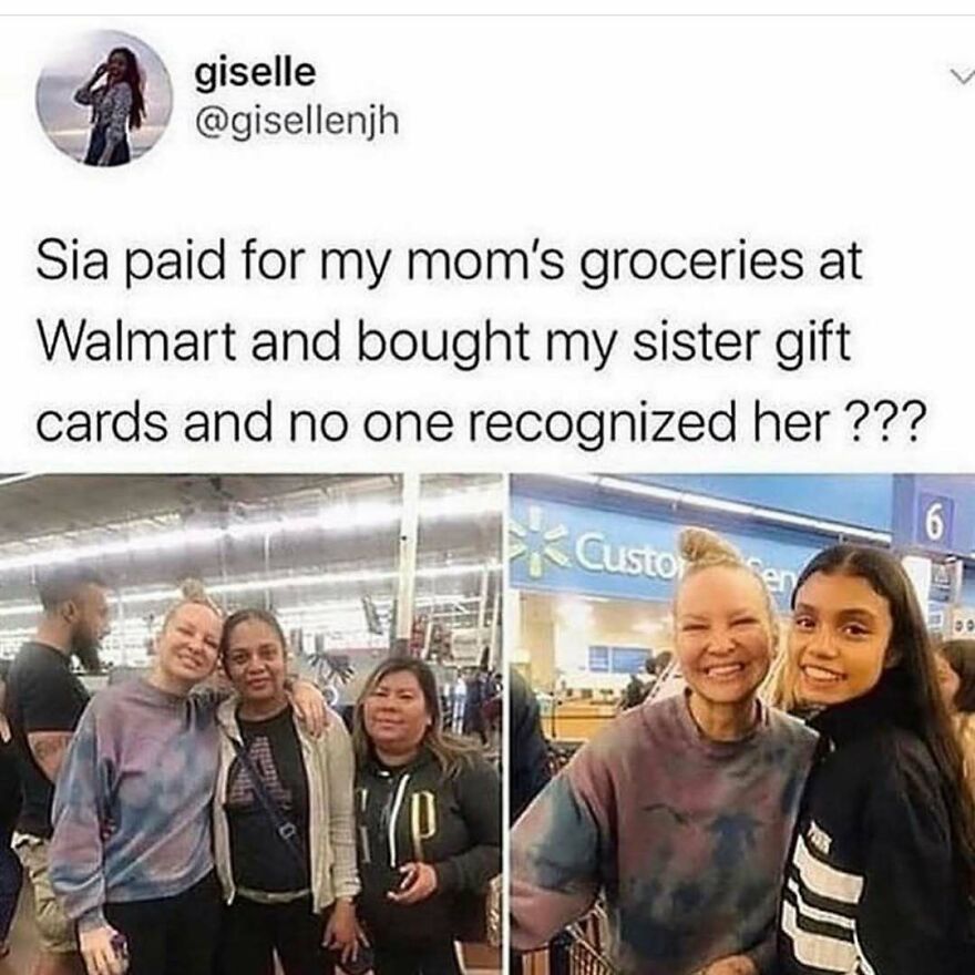 Viral Walmart meme with Sia unrecognized while buying groceries in funny memes