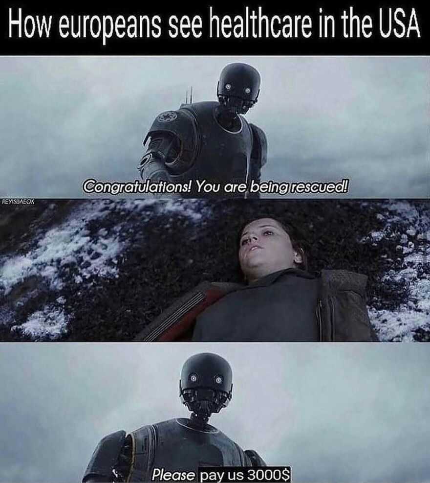 Star Wars meme criticizing US healthcare costs for Europeans
