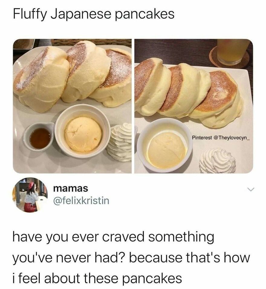 Fluffy Japanese pancakes with tweet about craving them