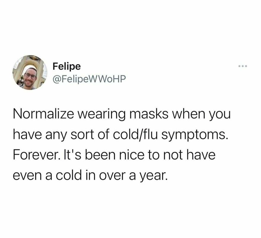 Tweet advocating normalizing mask wearing for cold and flu symptoms