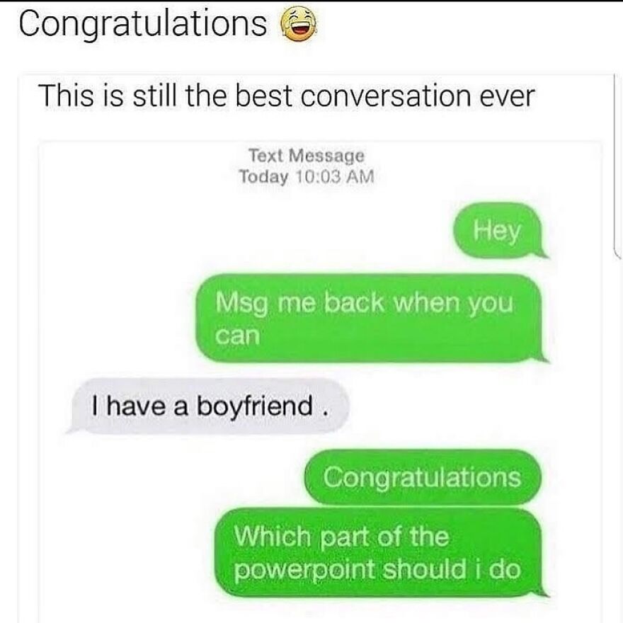 Text message meme about awkward conversation with a boyfriend mention