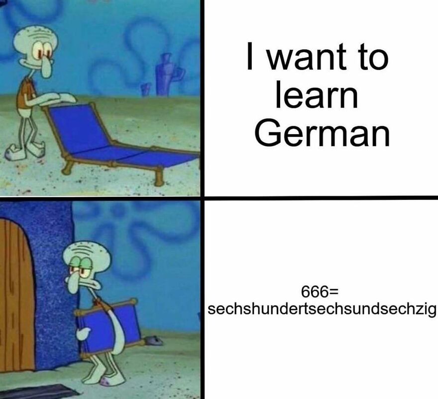 Spongebob meme about wanting to learn German but numbers are complicated