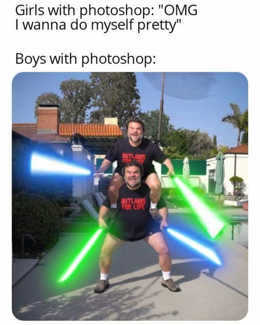 Humorous photoshop meme comparing girls and boys editing styles