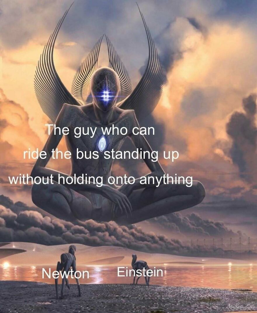 Funny meme about the guy who can ride the bus standing up without holding on
