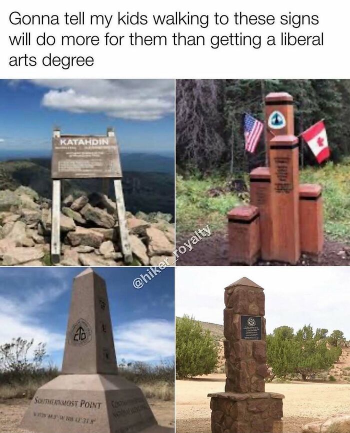 Image collage rewarding kids for hiking signs over liberal arts degree