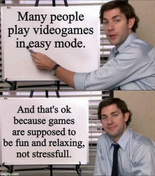 John Krasinski meme explaining why playing games in easy mode is fine. A positive post for anyone feeling down.