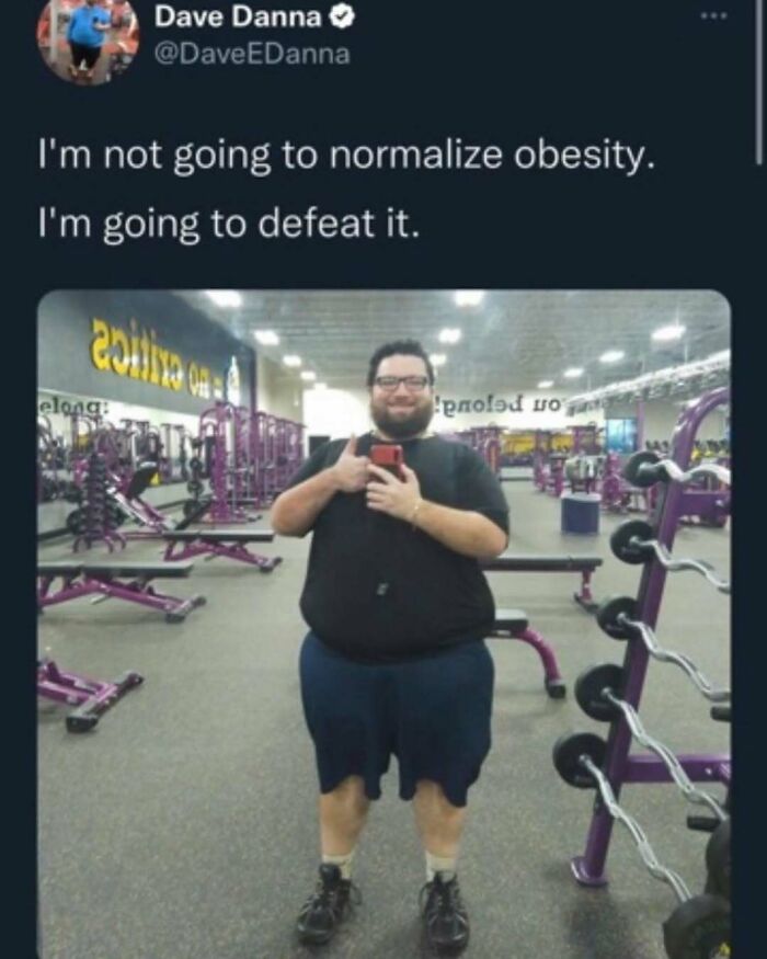 Man at gym determined to defeat obesity motivational meme