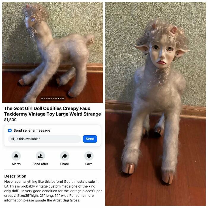 Creepy goat girl doll faux taxidermy vintage toy on Facebook Marketplace