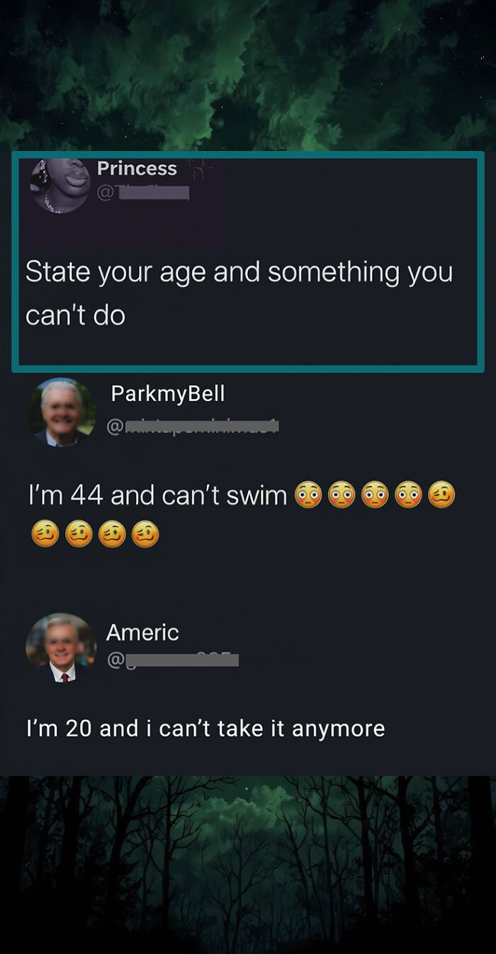 Funny Twitter thread asking age and something you can't do