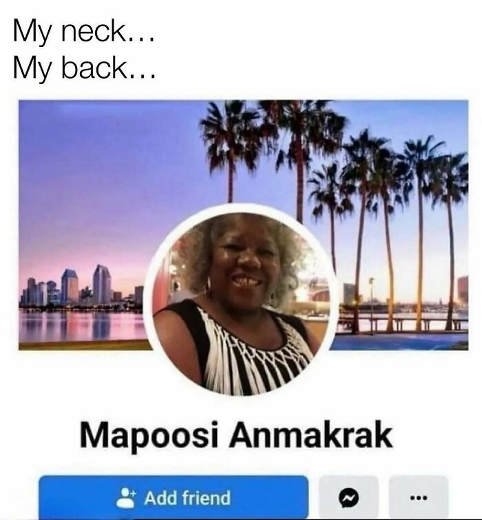 Facebook profile with funny name My neck My back meme