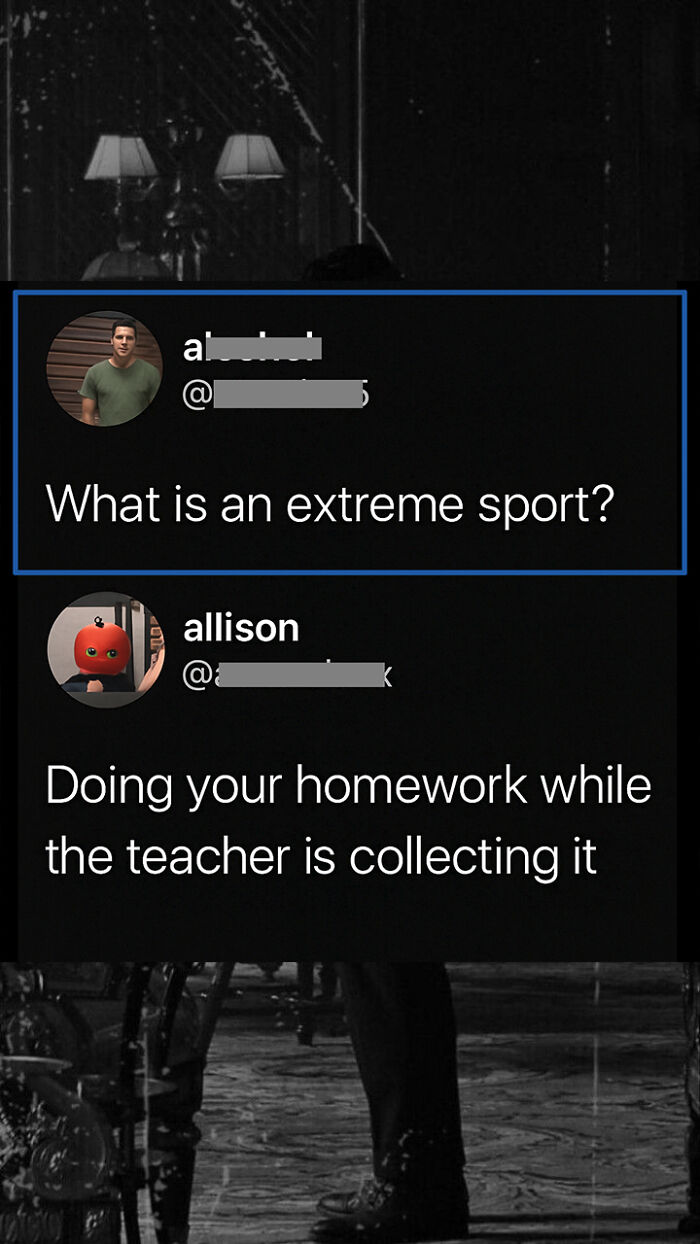 Savage comment joke about extreme sport and homework in comments