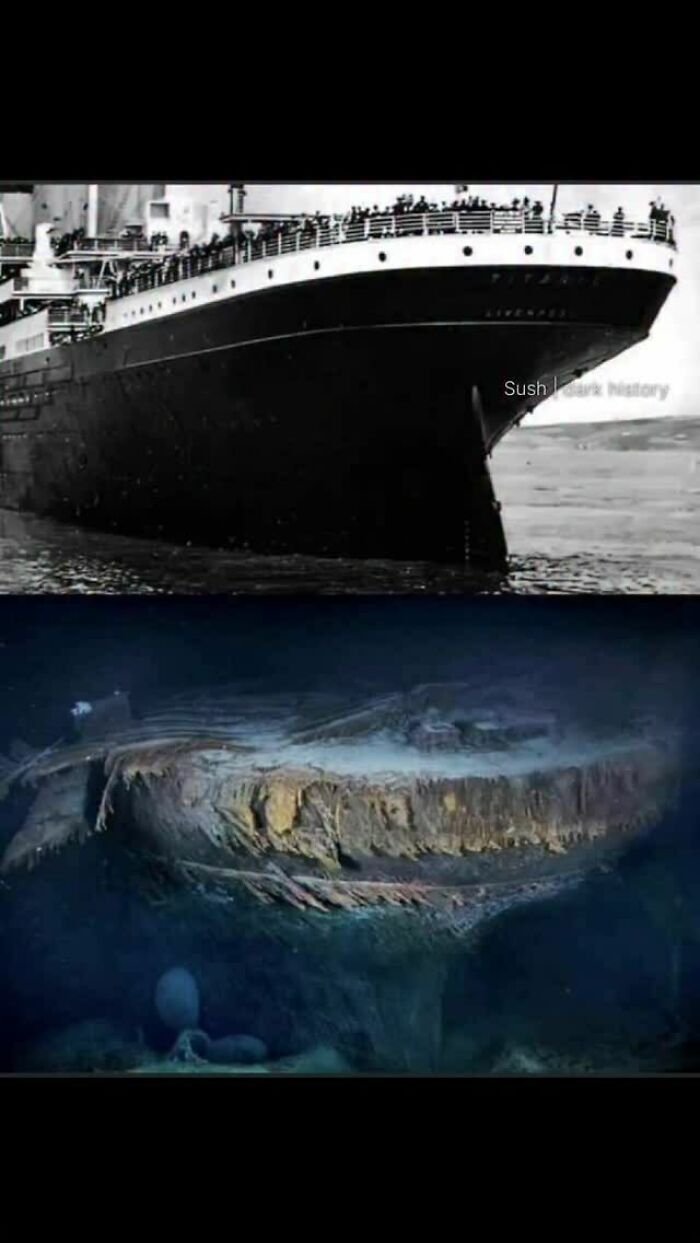 Titanic ship above water and its underwater wreckage historical facts