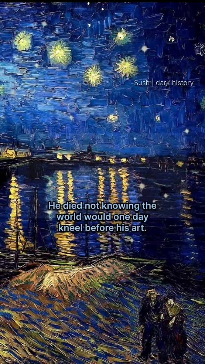 Famous painting of starry night symbolizing artist's dark history and unrecognized legacy