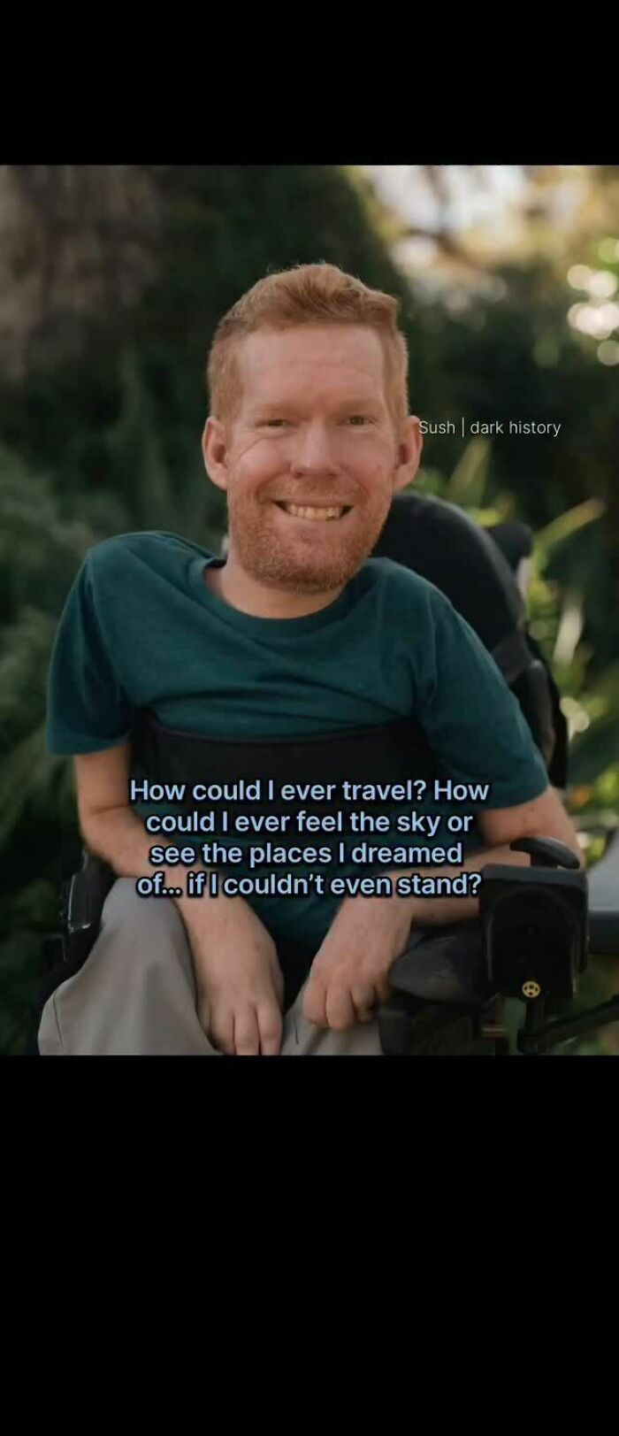 Man in wheelchair with a contemplative expression about challenges and dreams in historical context